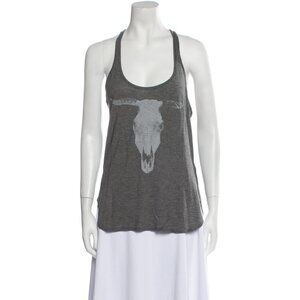 Haute Hippie Charcoal Grey Longhorn Racerback Tank Top